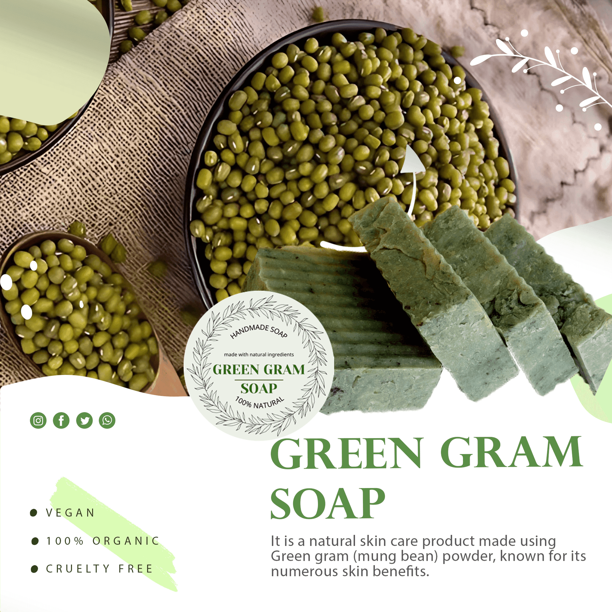 Natural Green Gram Soap – Skin Glow, Nourishment & Herbal Care, 125 g - Shipcart Ecommerce Official