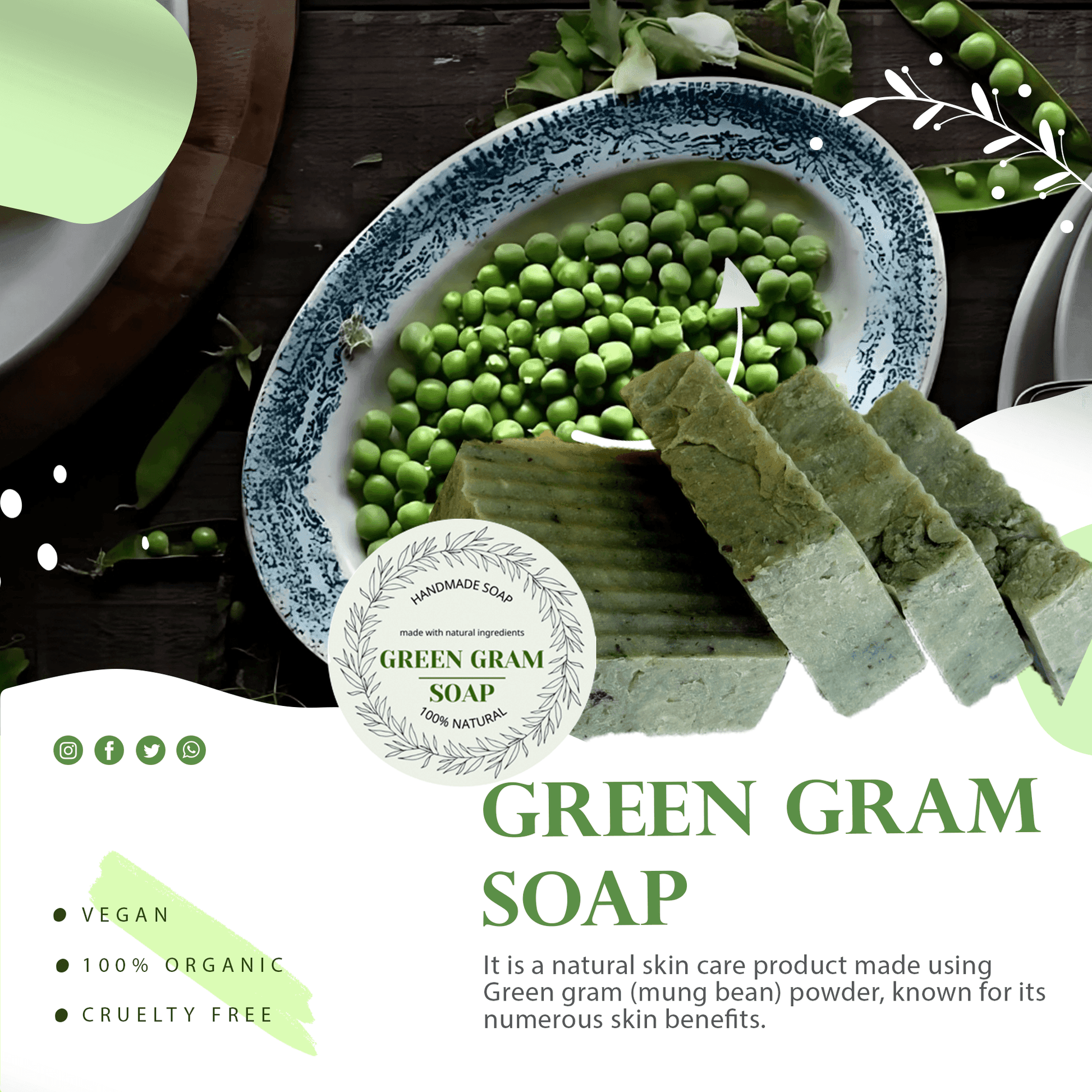 Natural Green Gram Soap – Skin Glow, Nourishment & Herbal Care, 125 g - Shipcart Ecommerce Official