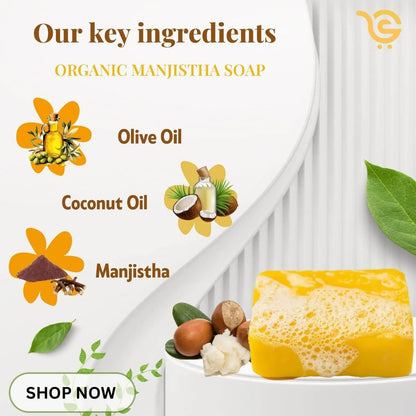 Manjistha Glycerine Soap – Ayurvedic Skin Brightening & Detox – Pack of 3, 375g (125g each) - Shipcart Ecommerce Official